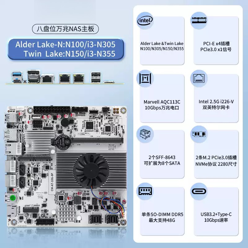 8-Bay NAS Motherboard with  N1 - đánh giá và giá Nas Motherboard 8 Sata Mini Itx